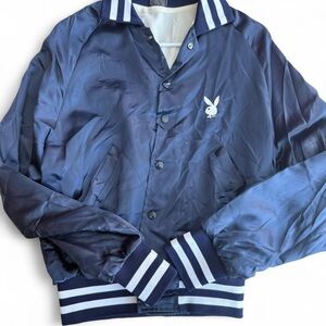 PLAYBOY Deep Blue Satin Varsity Jacket